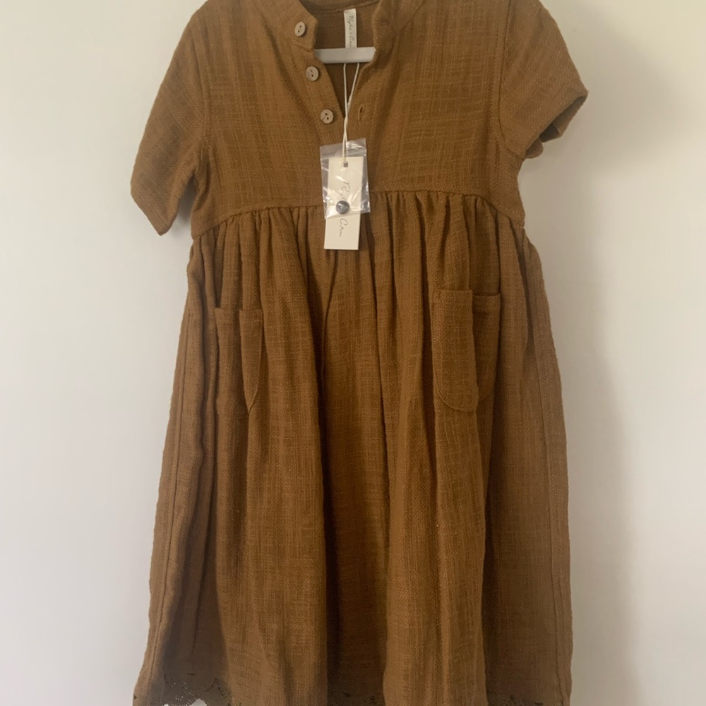 Rylee + Cru Brown Pleated Sundress with Mandarin Collar